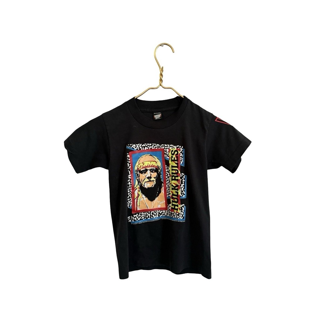 Rare VTG SCREEN STARS Hulk Hogan Rules WWF 1989T Shirt 90s black Youth‎ SZ 10-12